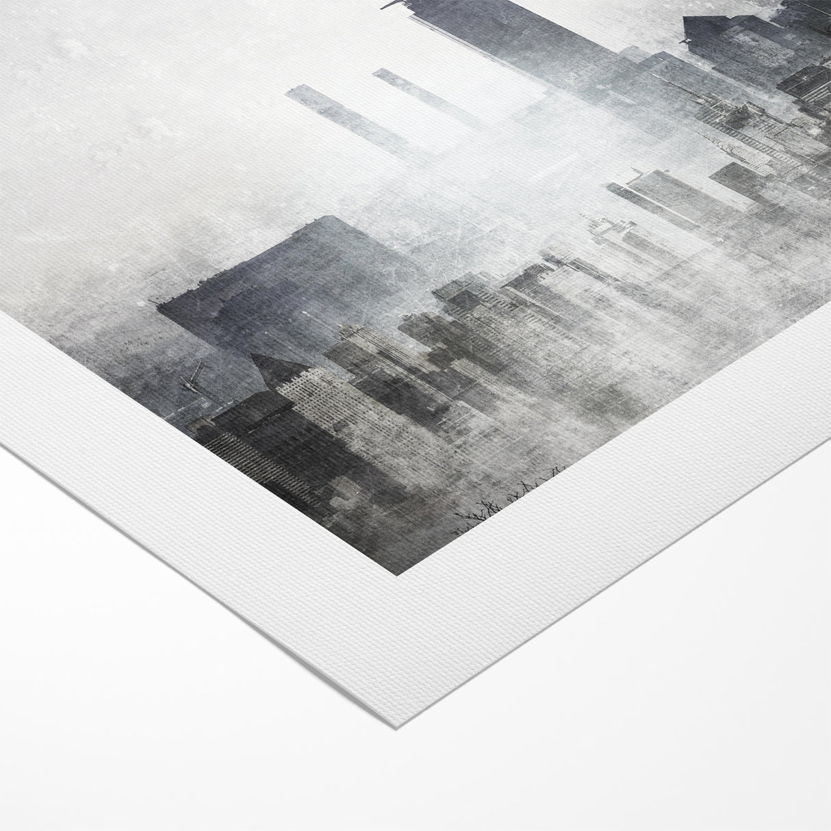 Modern Landscape Abstract - Monochromatic Misty Cityscape Wall Art