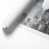 Modern Landscape Abstract - Monochromatic Misty Cityscape Wall Art
