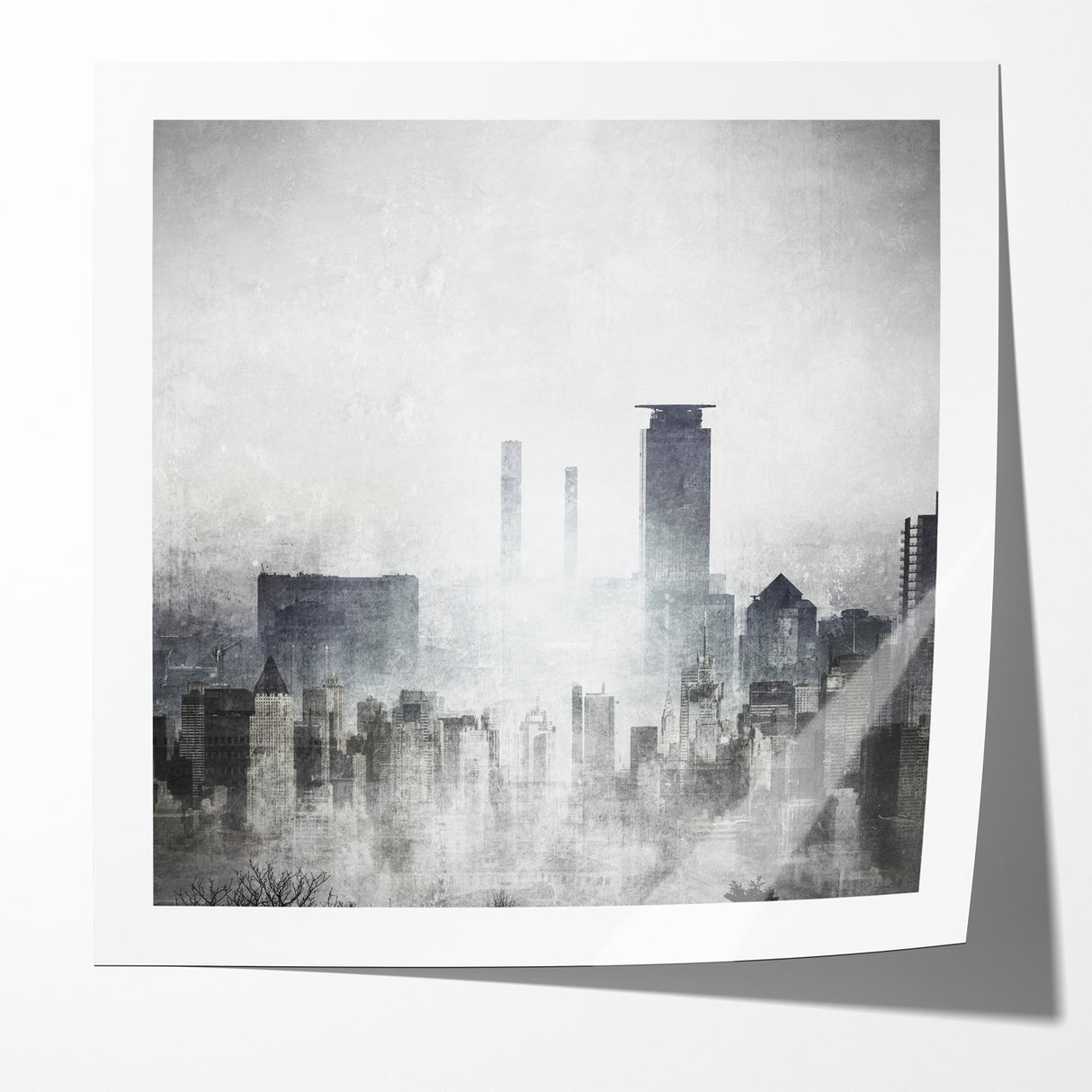 Modern Landscape Abstract - Monochromatic Misty Cityscape Wall Art