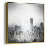 Modern Landscape Abstract - Monochromatic Misty Cityscape Wall Art