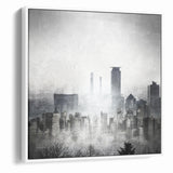 Modern Landscape Abstract - Monochromatic Misty Cityscape Wall Art