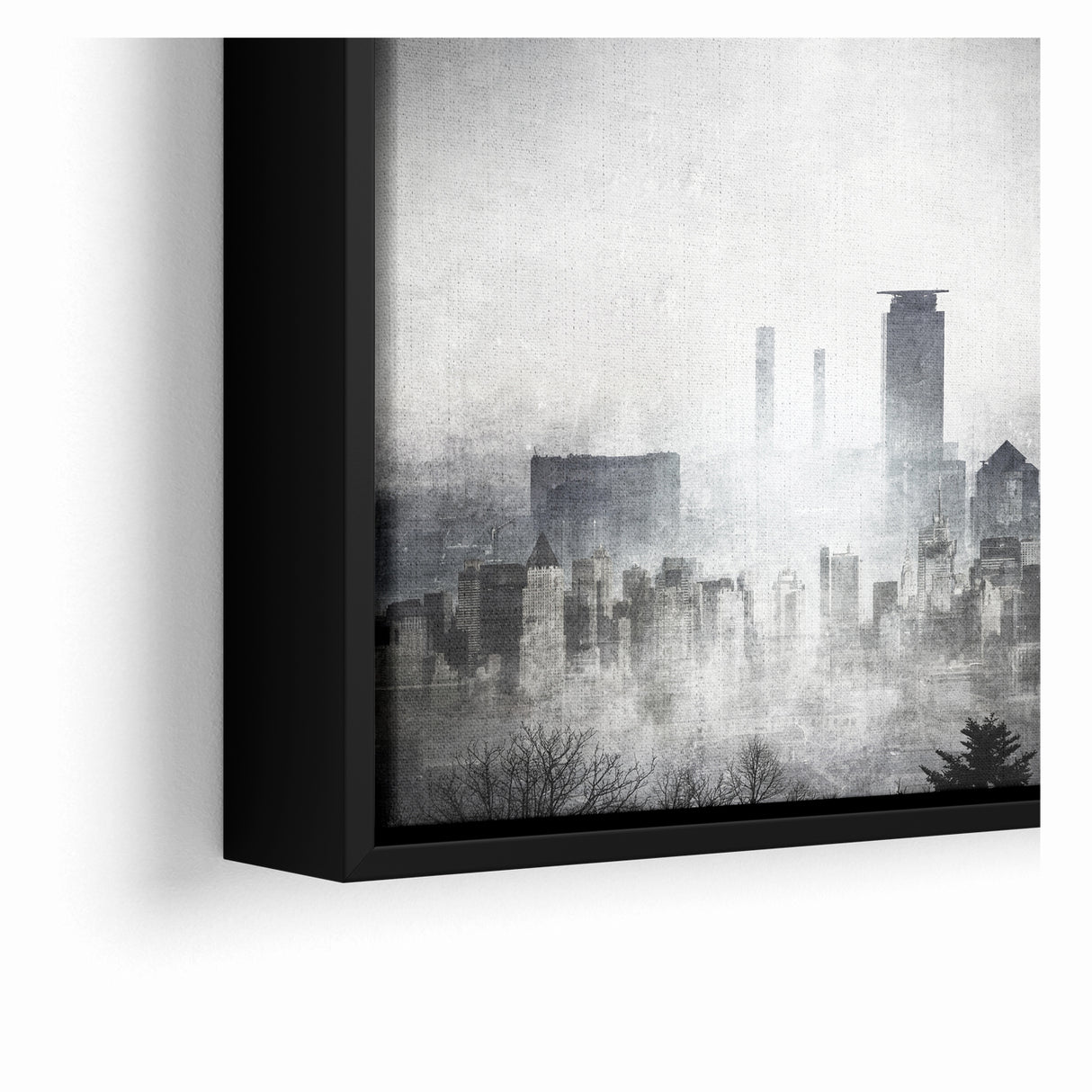 Modern Landscape Abstract - Monochromatic Misty Cityscape Wall Art