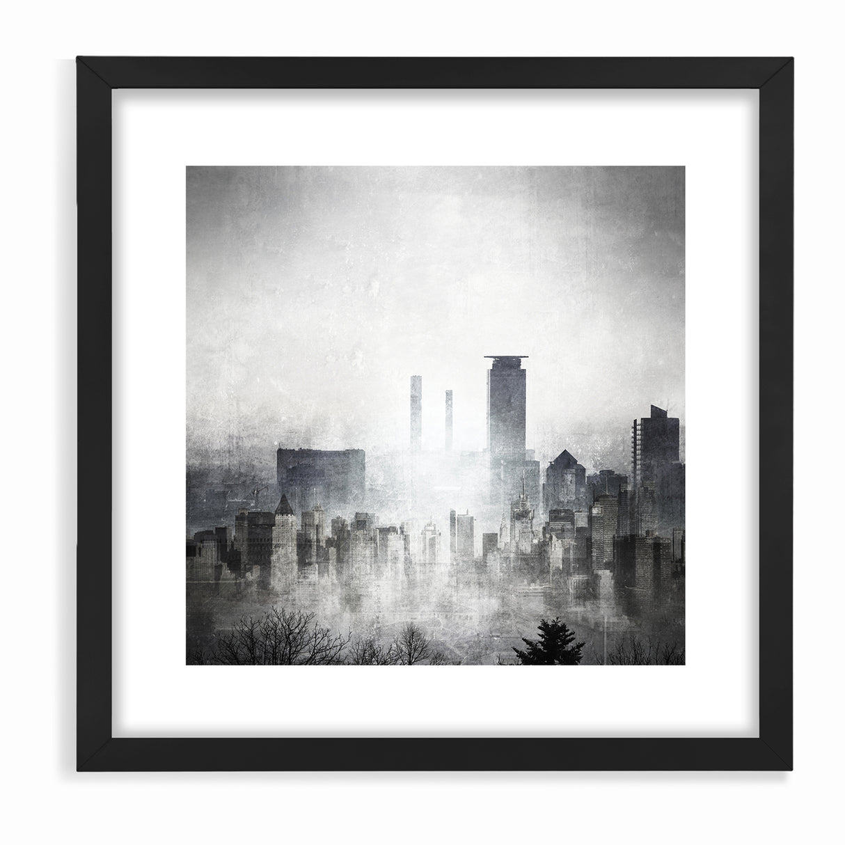 Modern Landscape Abstract - Monochromatic Misty Cityscape Wall Art