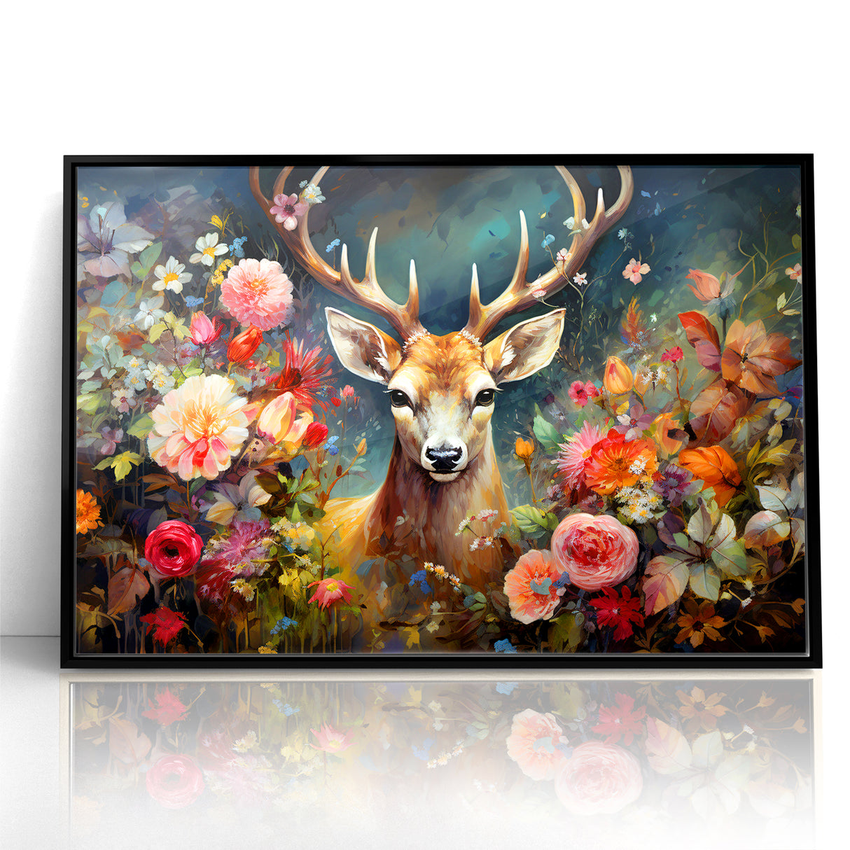 Graceful Antelope with Vibrant Floral Surroundings - Stunning Wall Art
