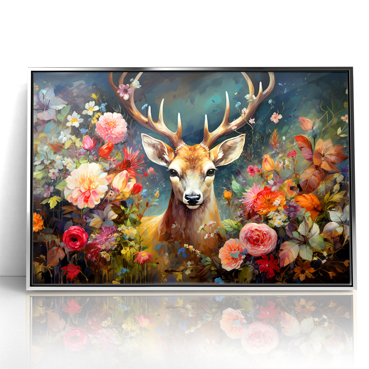 Graceful Antelope with Vibrant Floral Surroundings - Stunning Wall Art