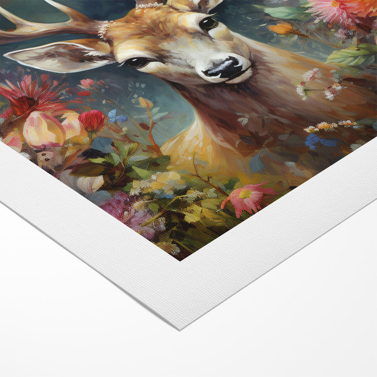 Graceful Antelope with Vibrant Floral Surroundings - Stunning Wall Art