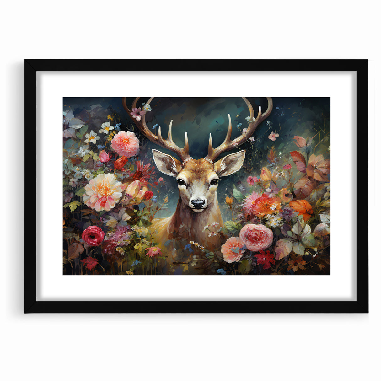 Graceful Antelope with Vibrant Floral Surroundings - Stunning Wall Art