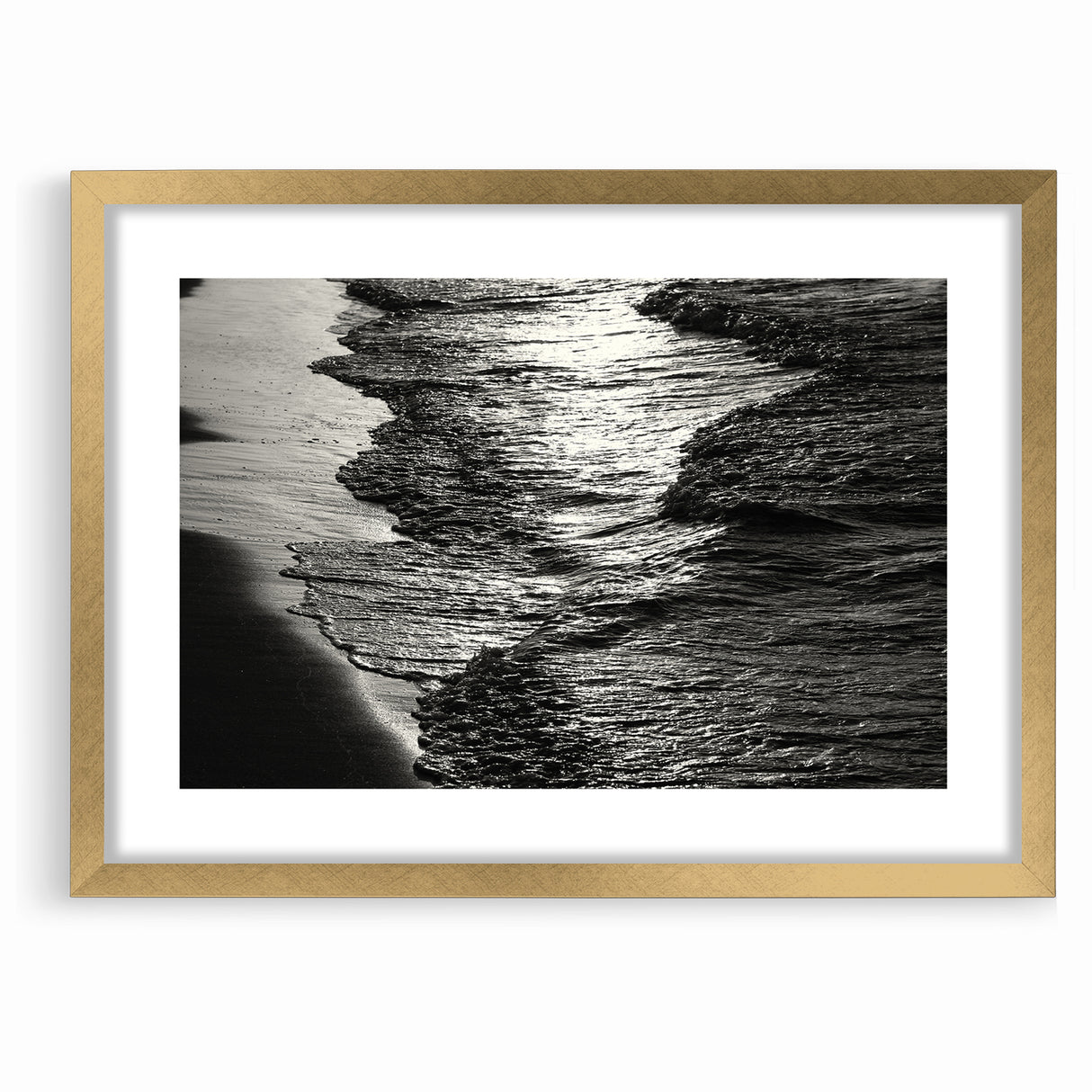 Abstract Nature Prints - Shimmering Black and White Beach Waves Wall Art
