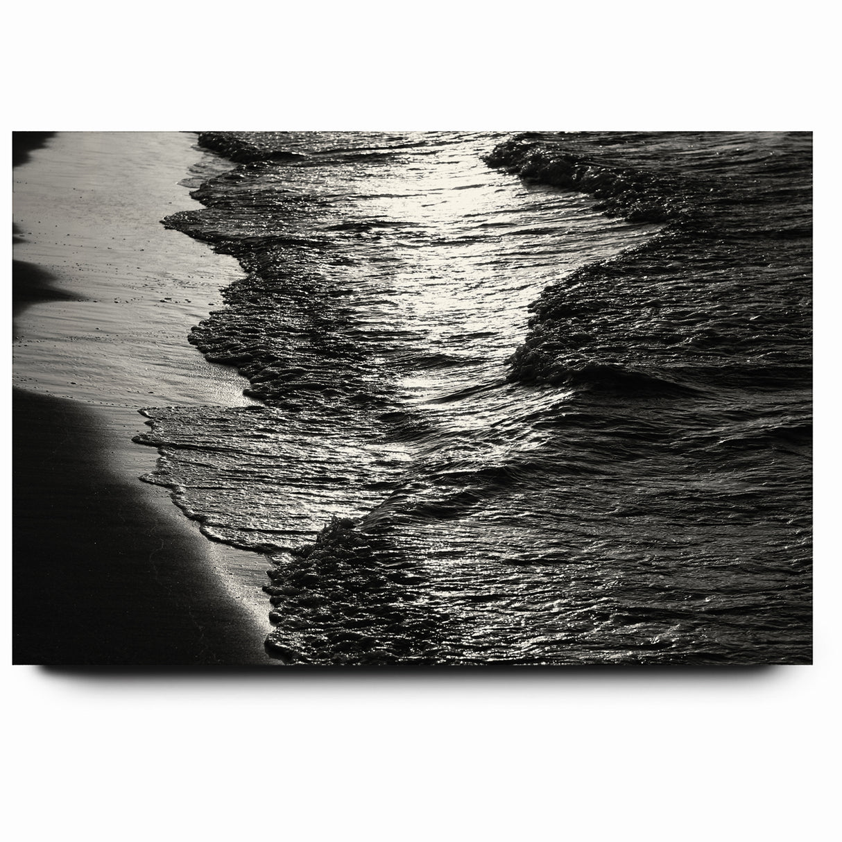 Abstract Nature Prints - Shimmering Black and White Beach Waves Wall Art