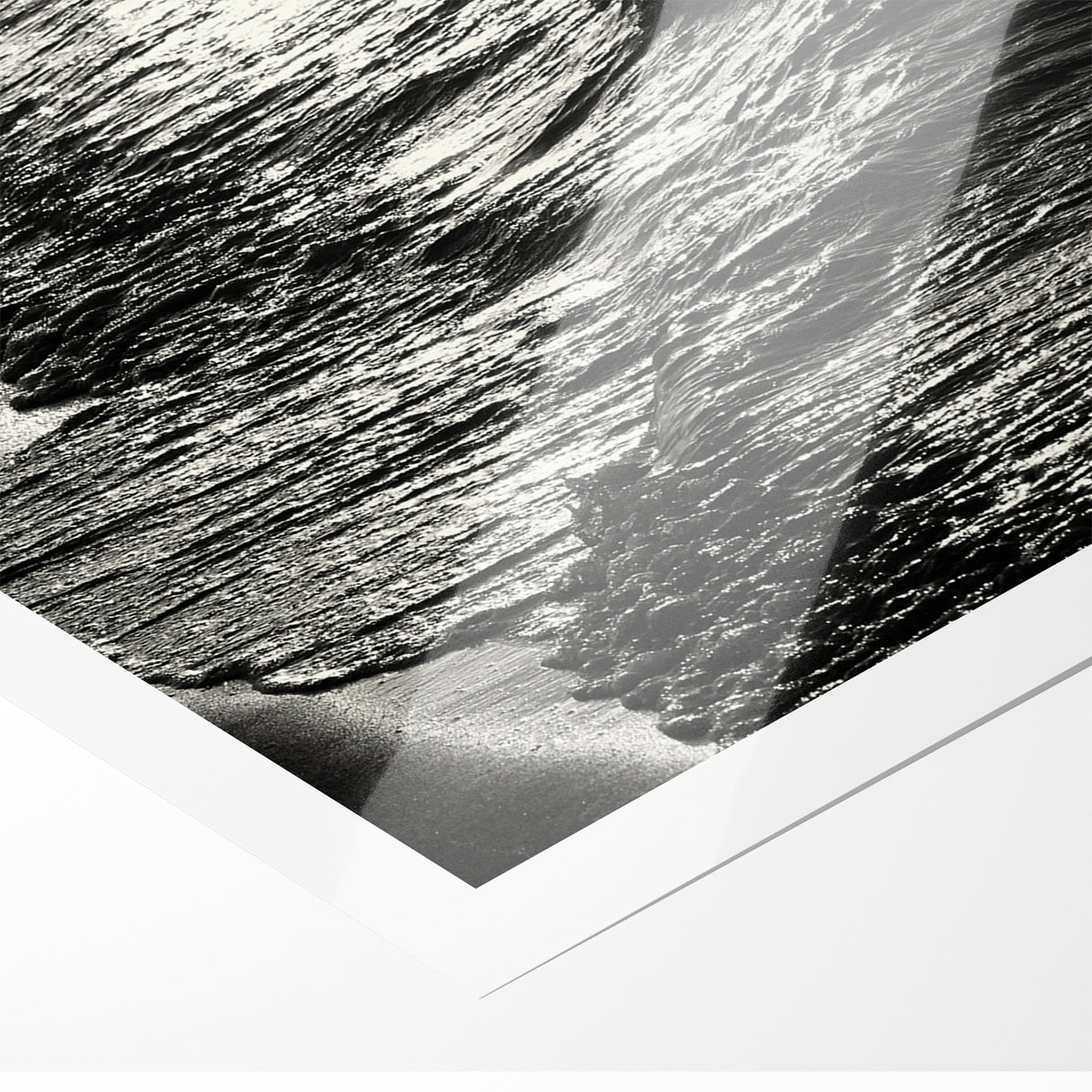 Abstract Nature Prints - Shimmering Black and White Beach Waves Wall Art