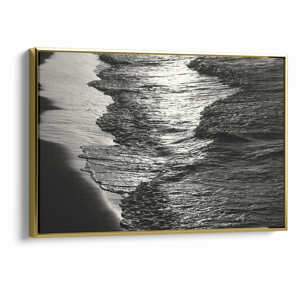 Abstract Nature Prints - Shimmering Black and White Beach Waves Wall Art