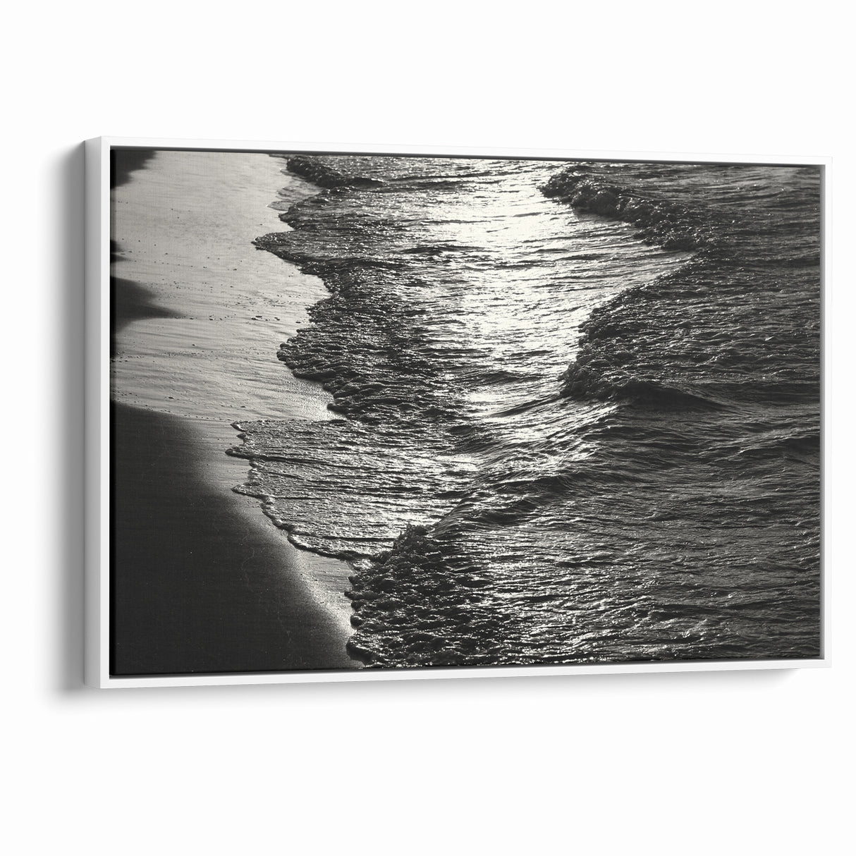 Abstract Nature Prints - Shimmering Black and White Beach Waves Wall Art