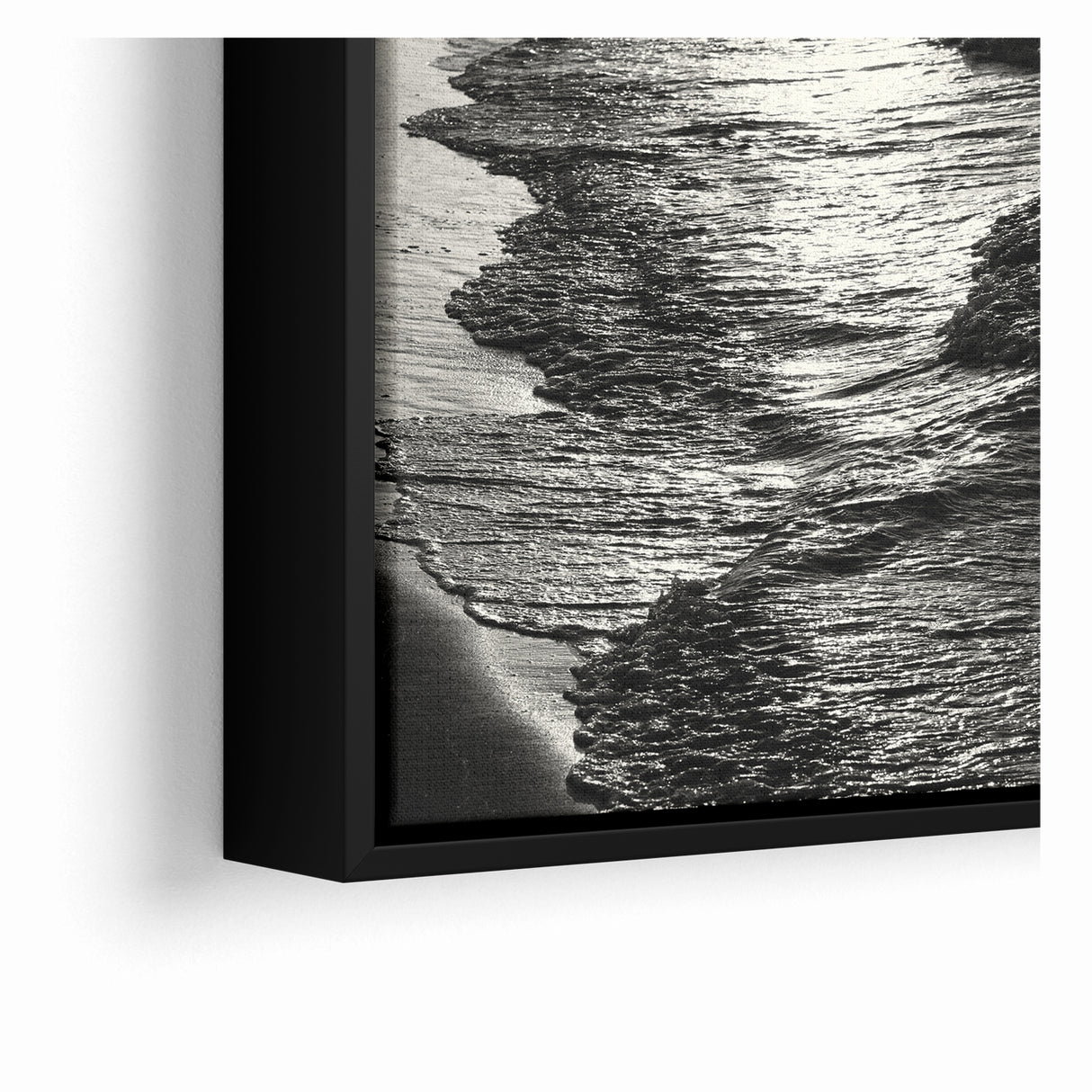 Abstract Nature Prints - Shimmering Black and White Beach Waves Wall Art
