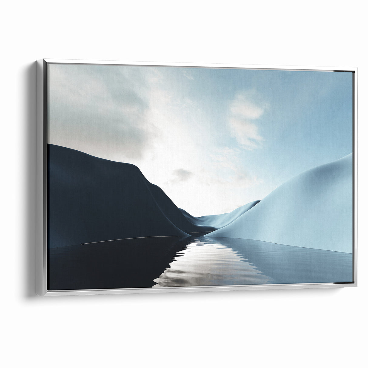 Modern Landscape Abstract Art - Serene Blue Hills Wall Decor
