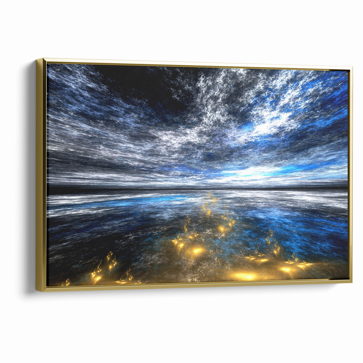 Abstract Landscape Art - Dramatic Sky and Shimmering Reflections Wall Art
