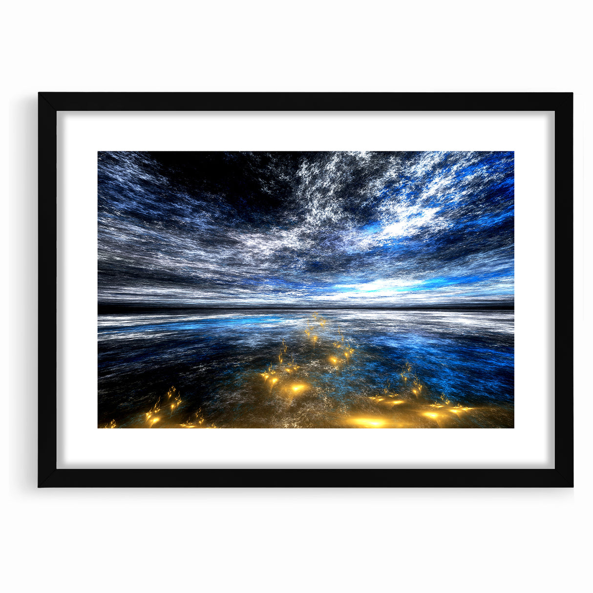 Abstract Landscape Art - Dramatic Sky and Shimmering Reflections Wall Art