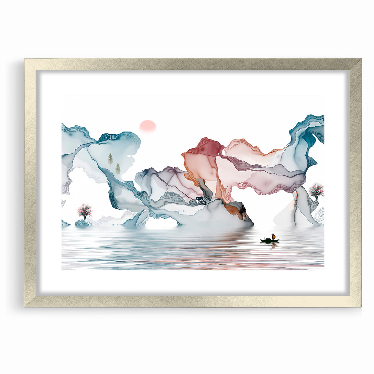 Abstract Landscape Art - Dramatic Sky and Shimmering Reflections Wall Art