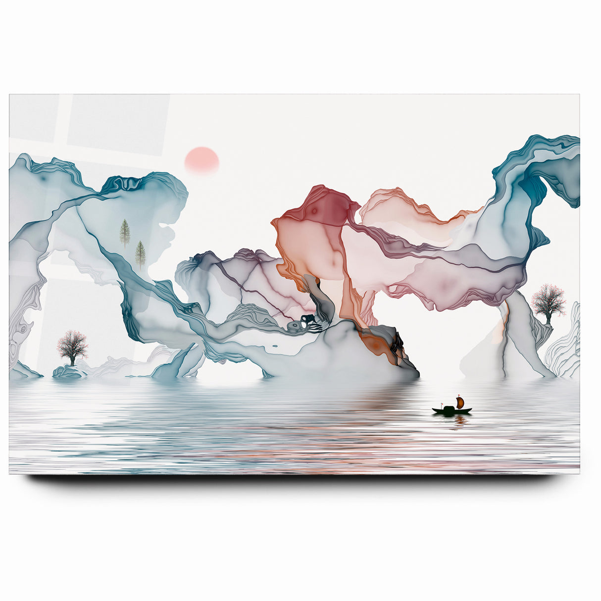 Abstract Landscape Art - Dramatic Sky and Shimmering Reflections Wall Art