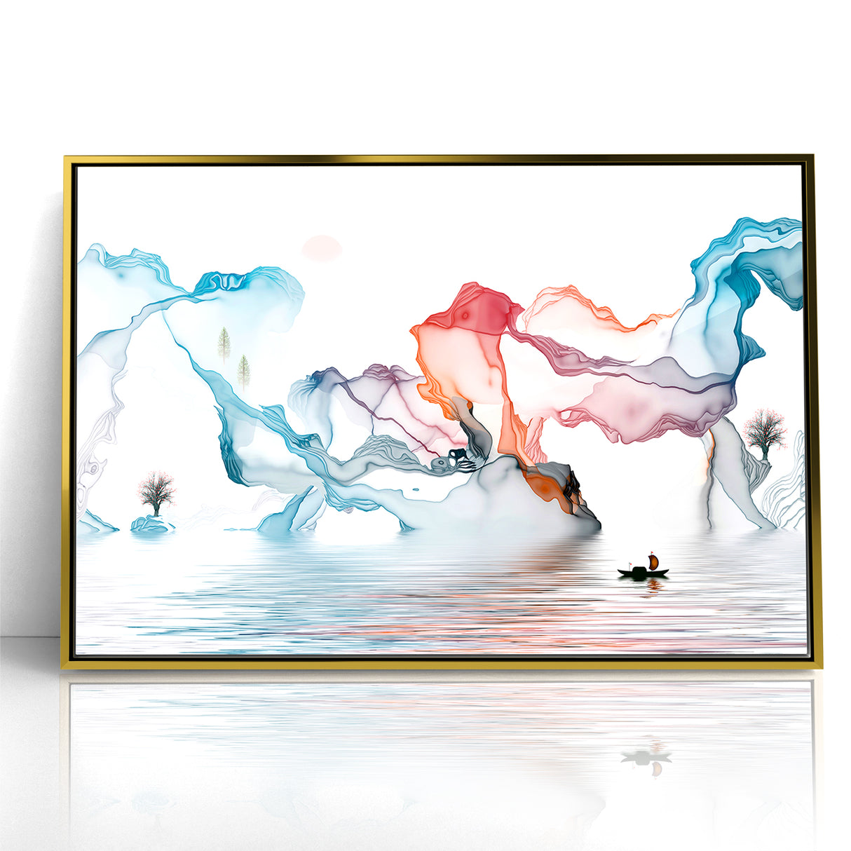 Abstract Landscape Art - Dramatic Sky and Shimmering Reflections Wall Art