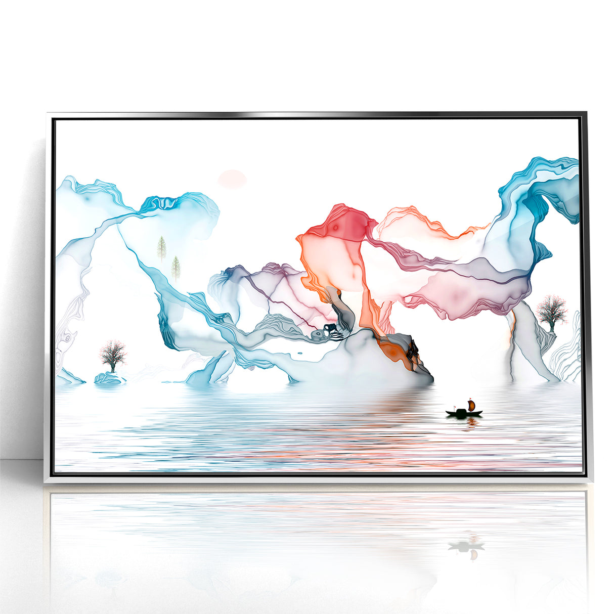 Abstract Landscape Art - Dramatic Sky and Shimmering Reflections Wall Art