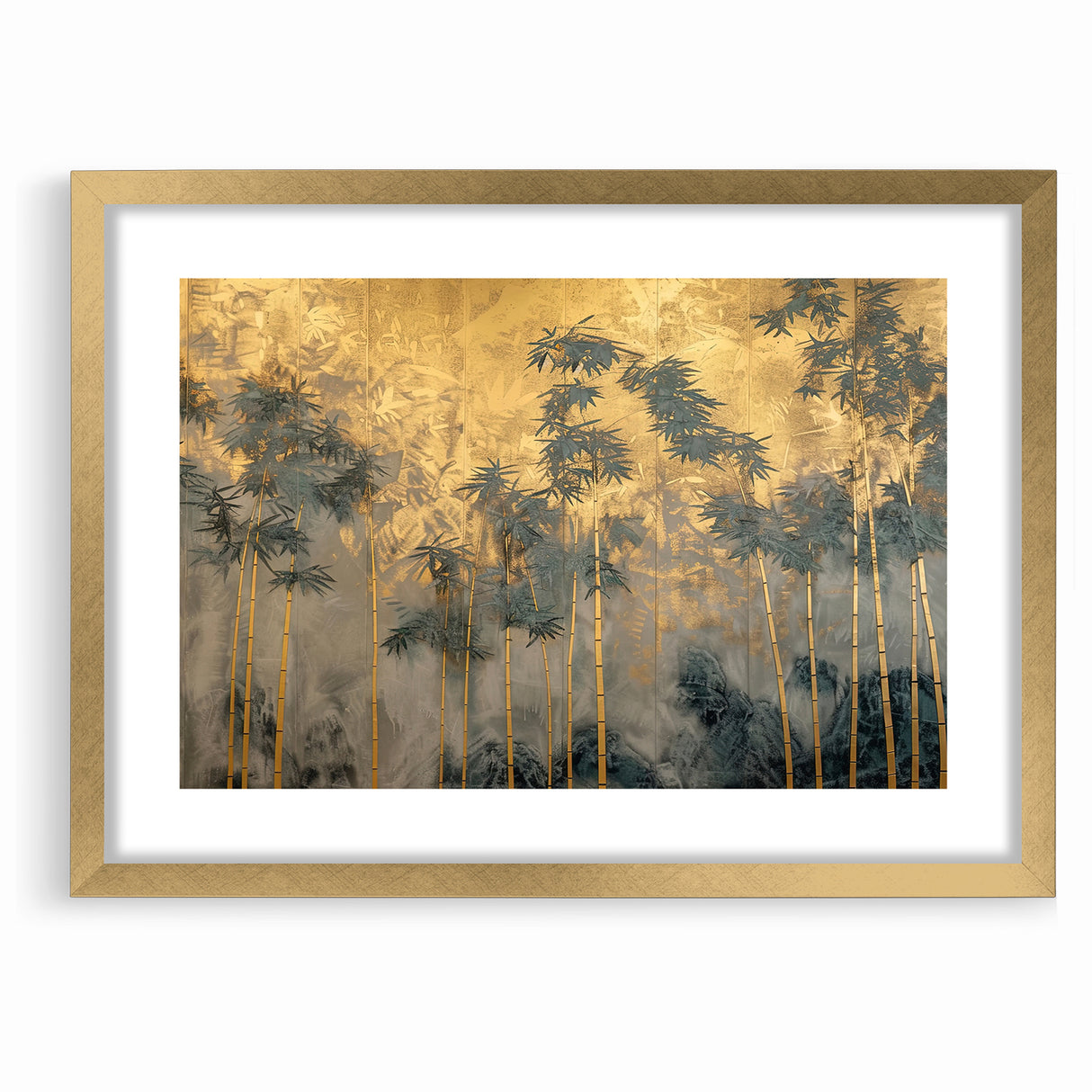 Modern Landscape Abstract Art - Golden Bamboo Forest Wall Decor