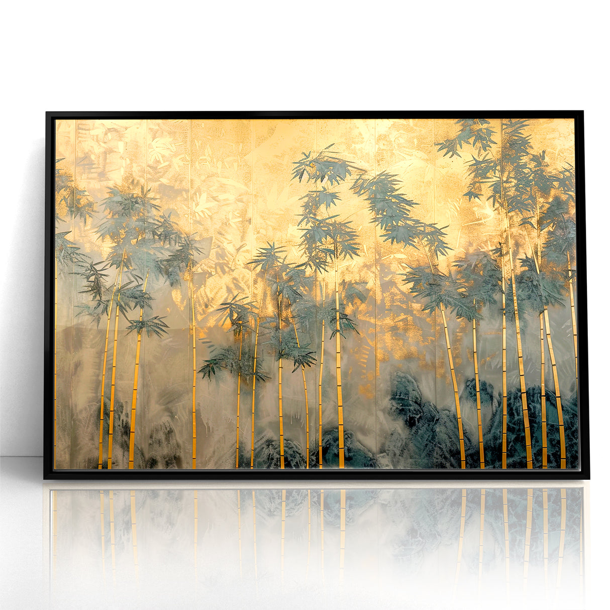 Modern Landscape Abstract Art - Golden Bamboo Forest Wall Decor
