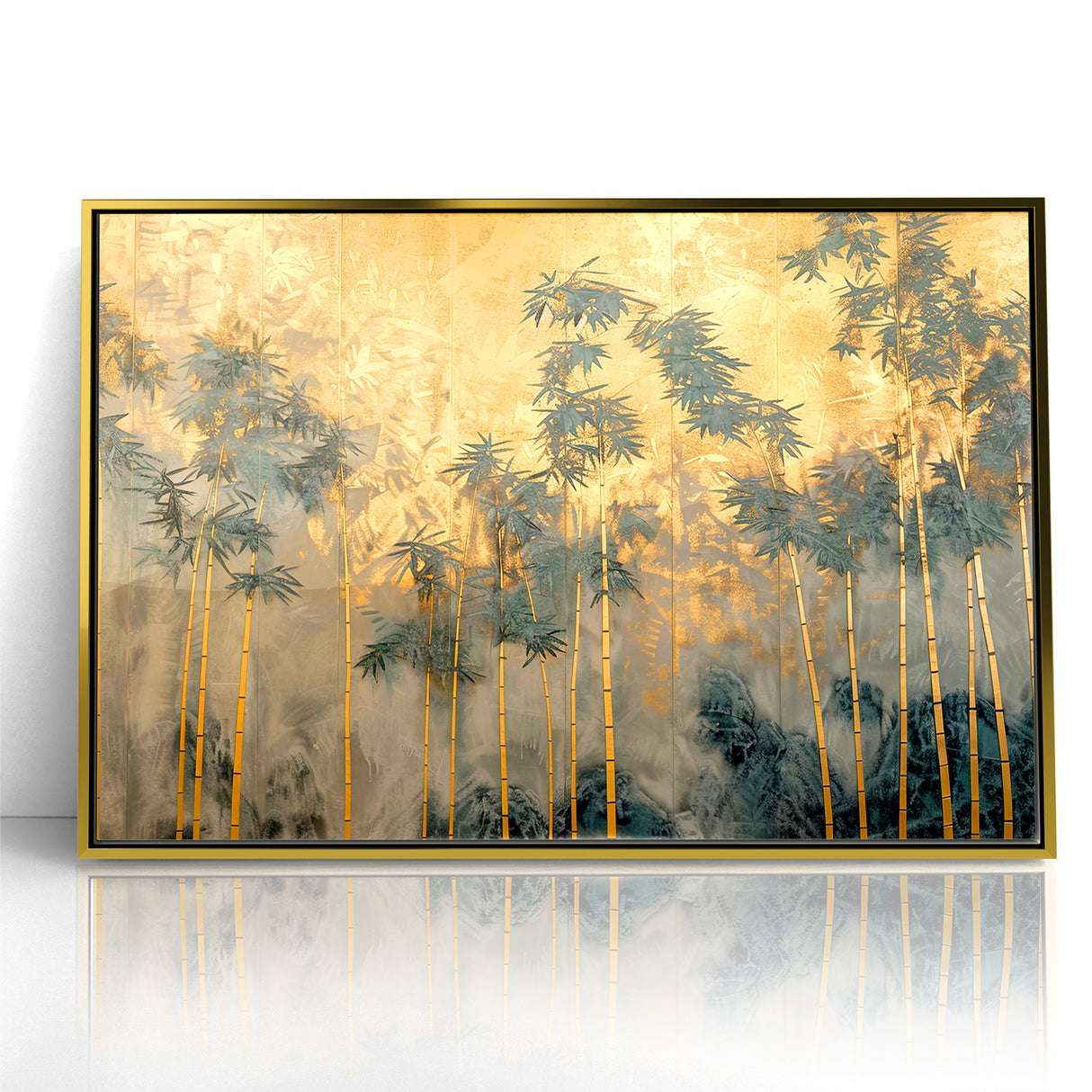 Modern Landscape Abstract Art - Golden Bamboo Forest Wall Decor