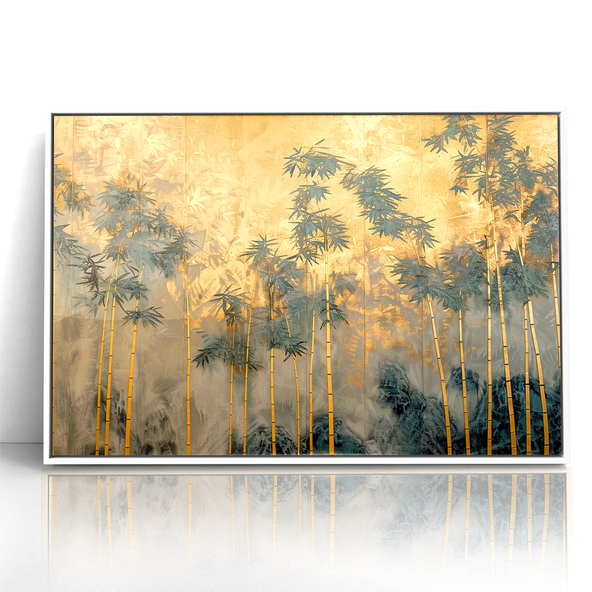 Modern Landscape Abstract Art - Golden Bamboo Forest Wall Decor