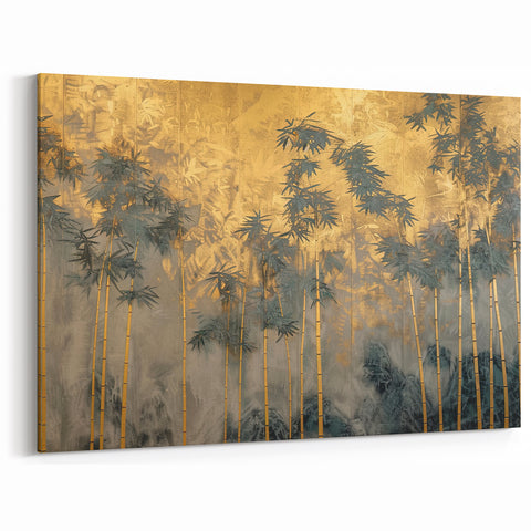 Modern Landscape Abstract Art - Golden Bamboo Forest Wall Decor