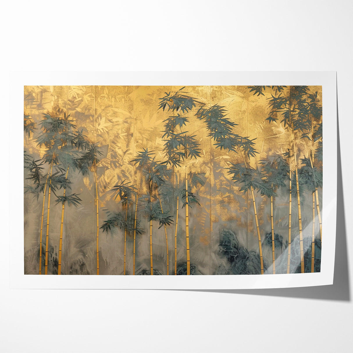 Modern Landscape Abstract Art - Golden Bamboo Forest Wall Decor