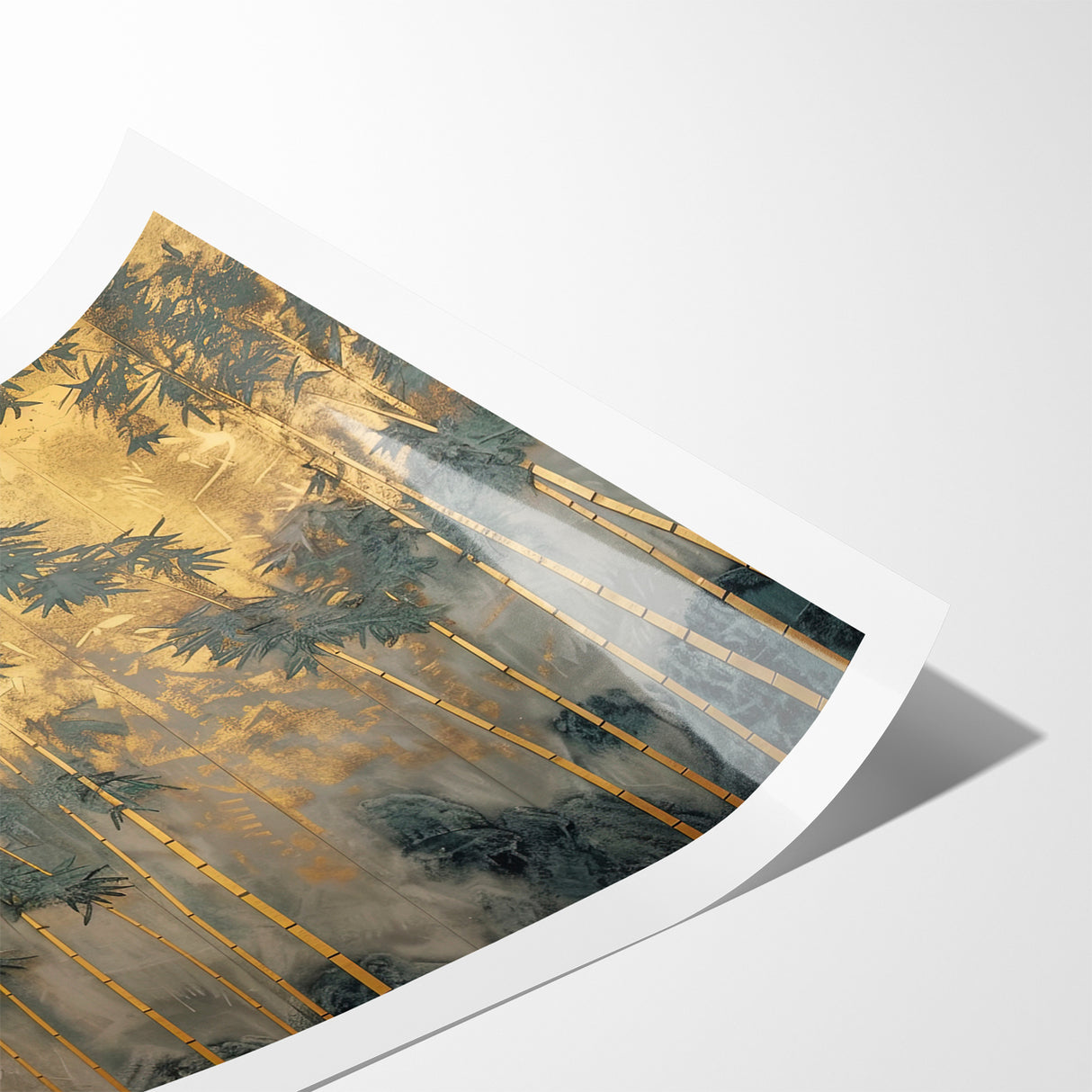 Modern Landscape Abstract Art - Golden Bamboo Forest Wall Decor