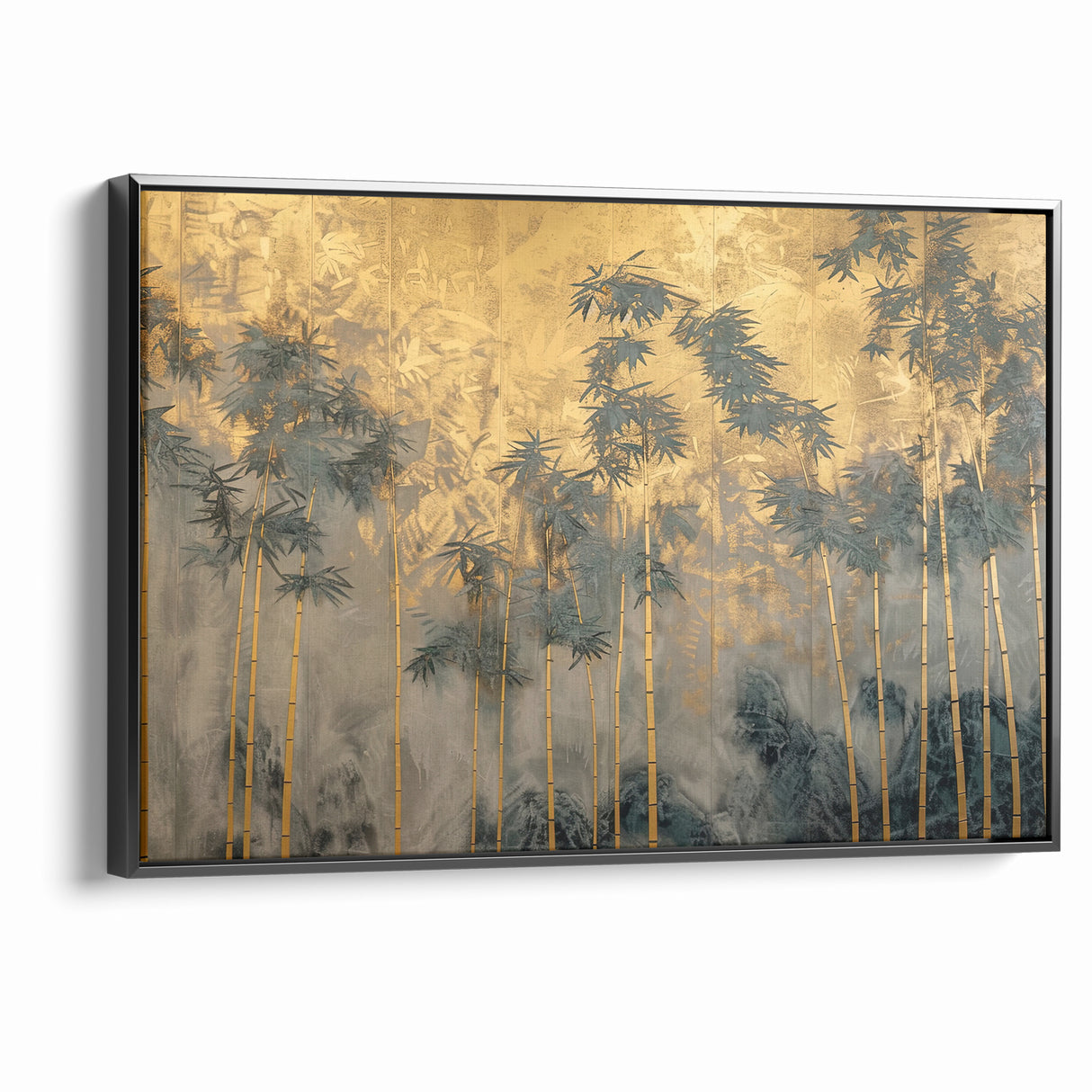Modern Landscape Abstract Art - Golden Bamboo Forest Wall Decor