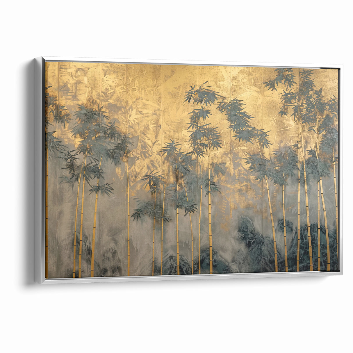Modern Landscape Abstract Art - Golden Bamboo Forest Wall Decor