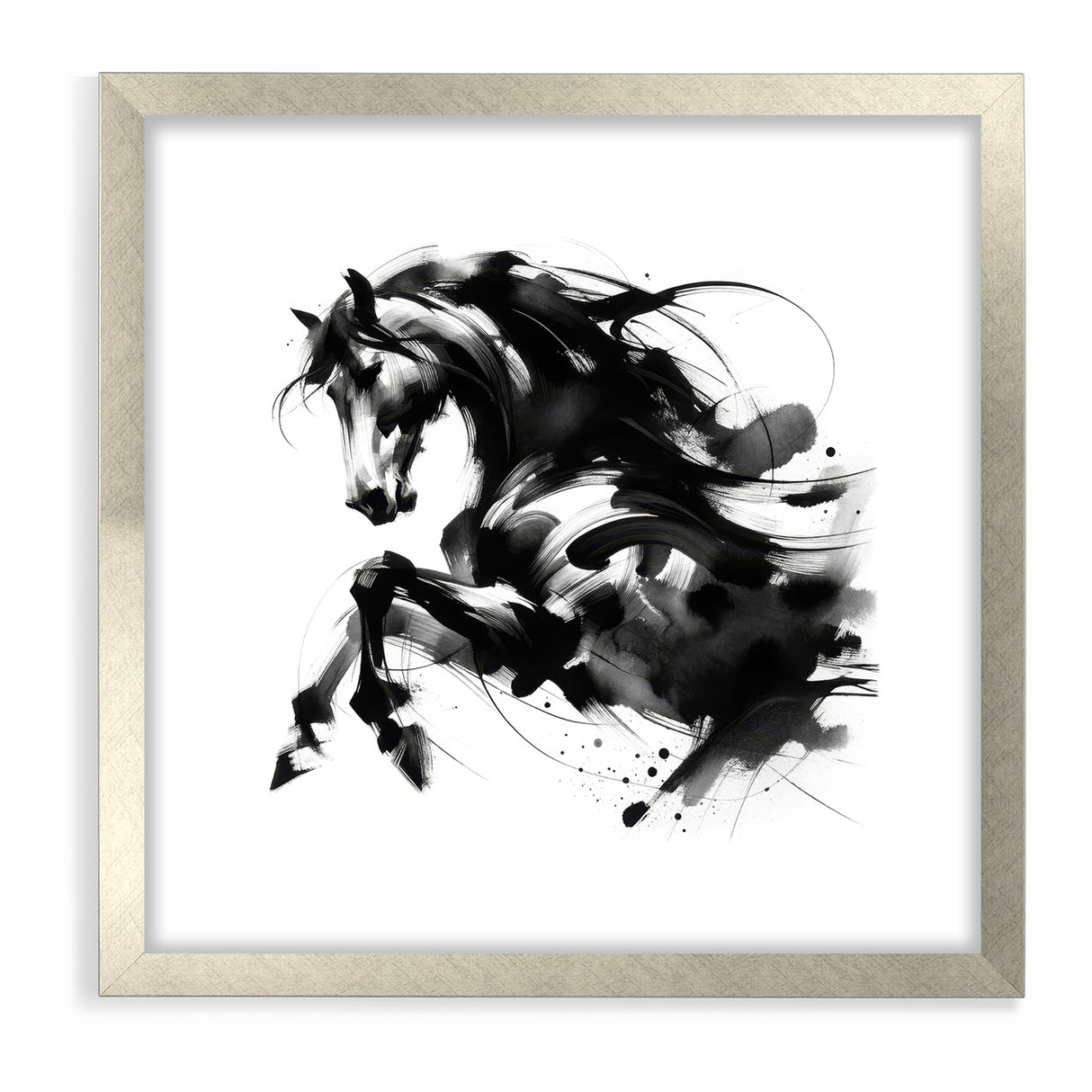 Dynamic Black and White Horse Art | Abstract Monochrome Canvas Design