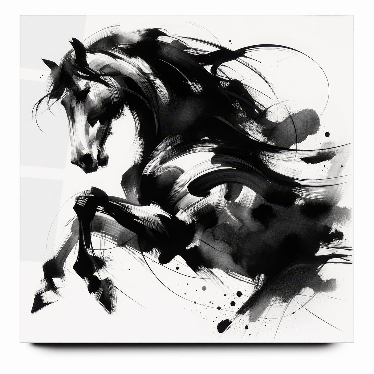 Dynamic Black and White Horse Art | Abstract Monochrome Canvas Design