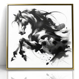 Dynamic Black and White Horse Art | Abstract Monochrome Canvas Design