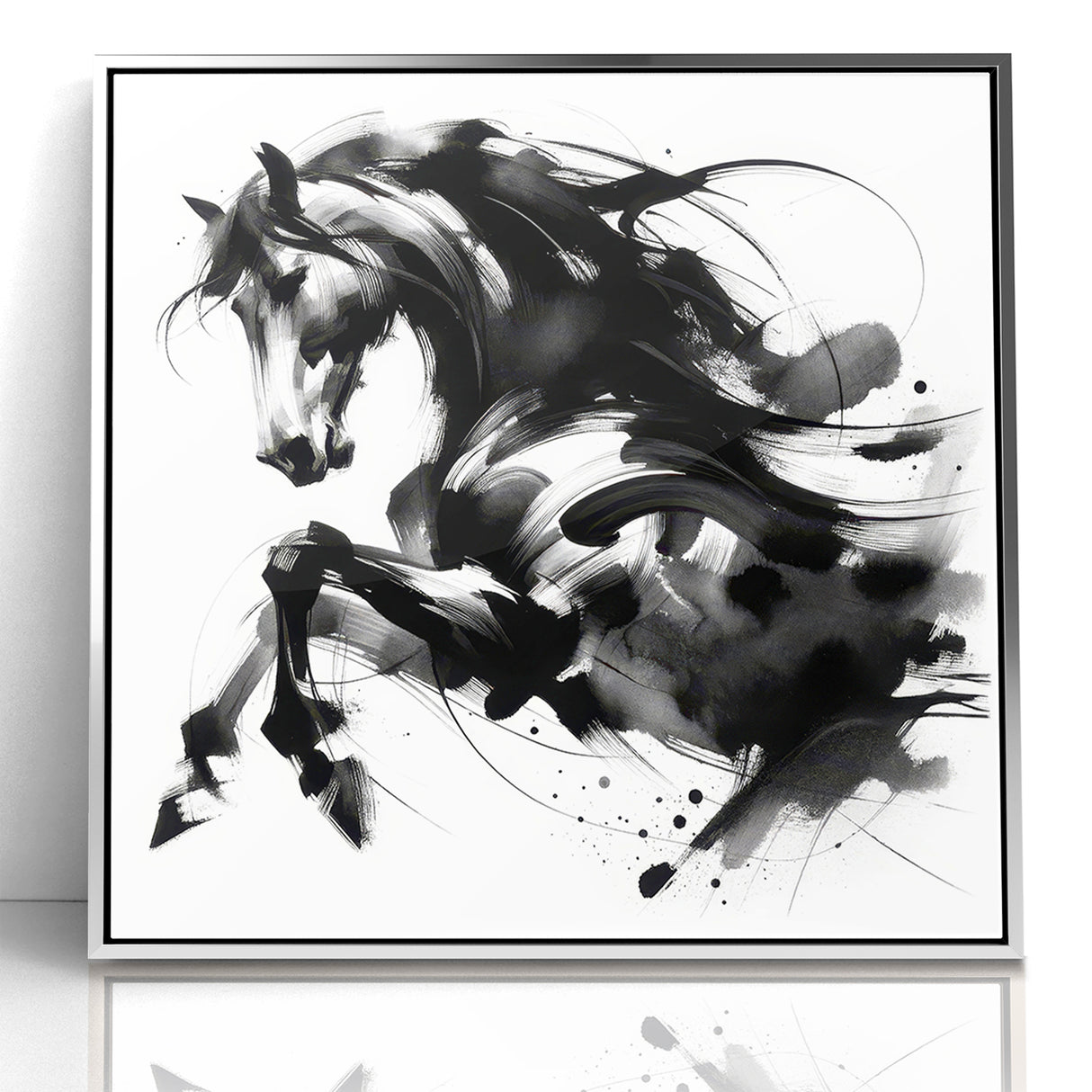 Dynamic Black and White Horse Art | Abstract Monochrome Canvas Design