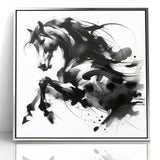 Dynamic Black and White Horse Art | Abstract Monochrome Canvas Design