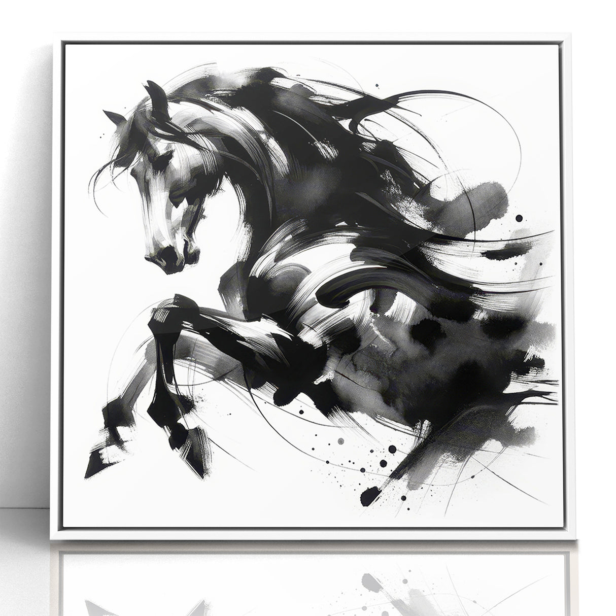 Dynamic Black and White Horse Art | Abstract Monochrome Canvas Design