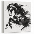 Dynamic Black and White Horse Art | Abstract Monochrome Canvas Design