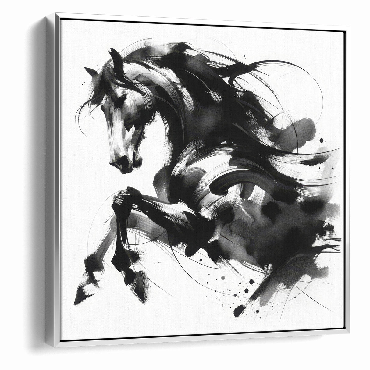 Dynamic Black and White Horse Art | Abstract Monochrome Canvas Design
