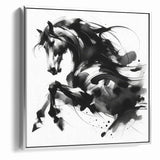 Dynamic Black and White Horse Art | Abstract Monochrome Canvas Design