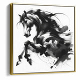 Dynamic Black and White Horse Art | Abstract Monochrome Canvas Design