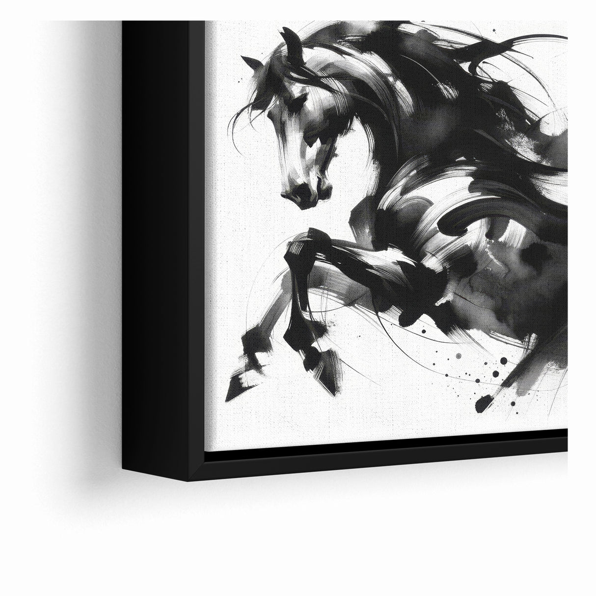 Dynamic Black and White Horse Art | Abstract Monochrome Canvas Design