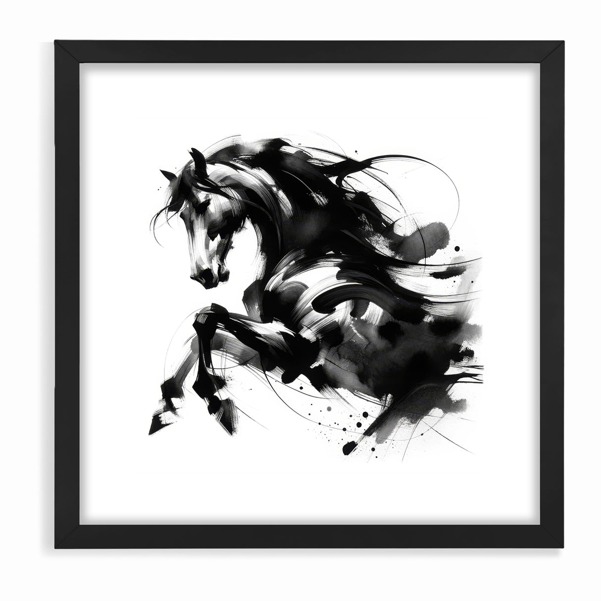 Dynamic Black and White Horse Art | Abstract Monochrome Canvas Design