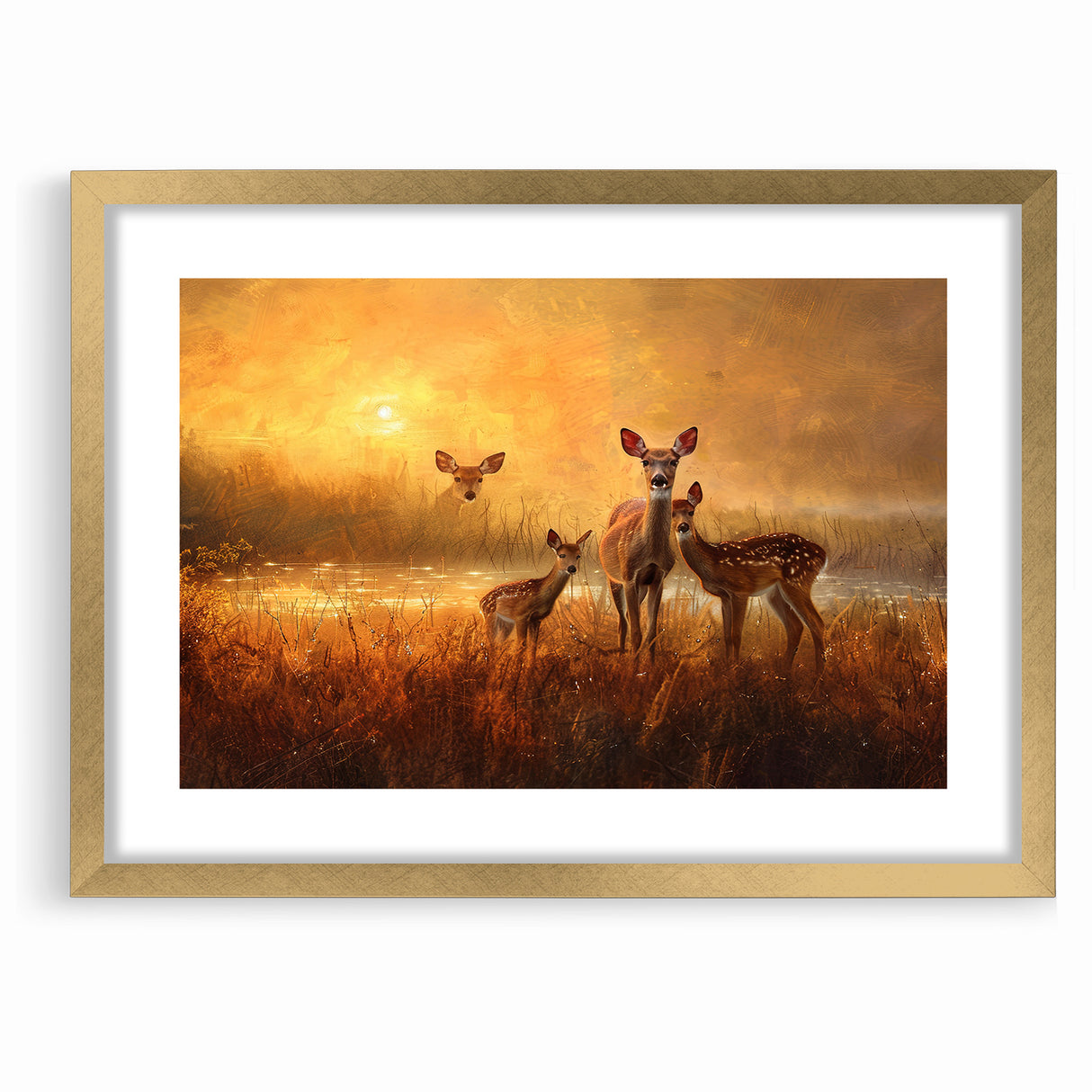Serene Antelope Family at Sunset - Warm Nature-Inspired Wall Art