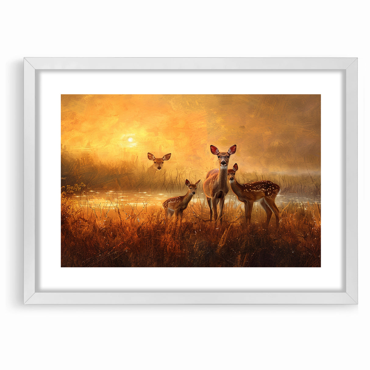 Serene Antelope Family at Sunset - Warm Nature-Inspired Wall Art