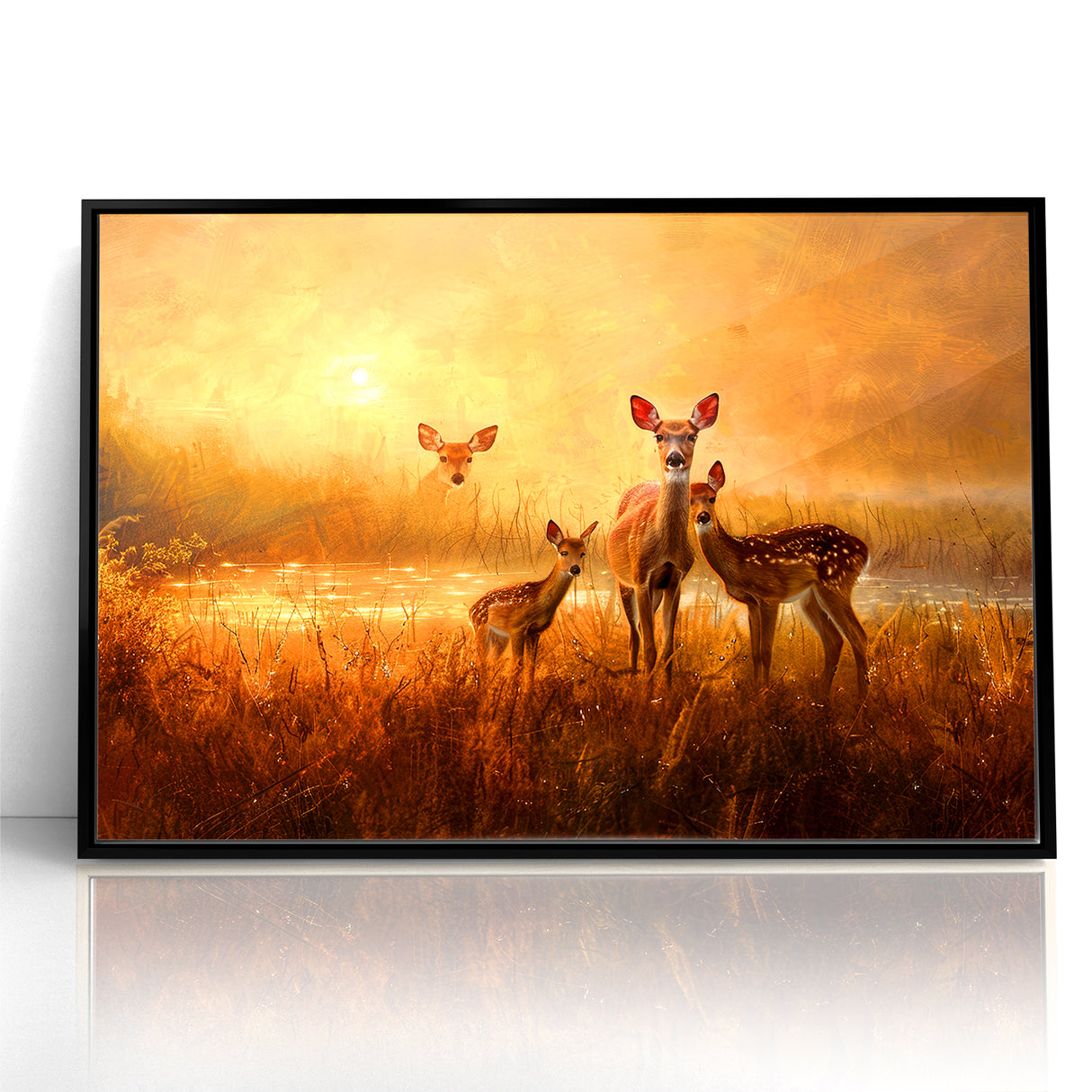 Serene Antelope Family at Sunset - Warm Nature-Inspired Wall Art
