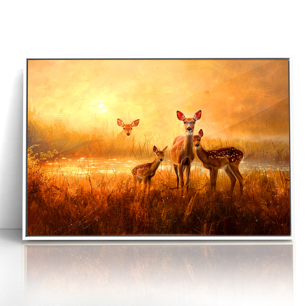 Serene Antelope Family at Sunset - Warm Nature-Inspired Wall Art