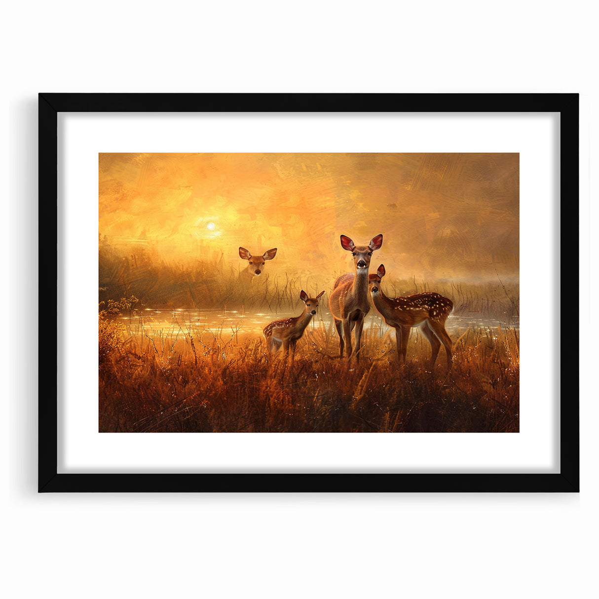 Serene Antelope Family at Sunset - Warm Nature-Inspired Wall Art